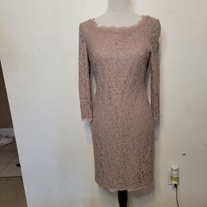 Adrianna Papell Lace Sheath Dress Size 6 Mauve 3/4 Sleeve Elegant Cocktail
